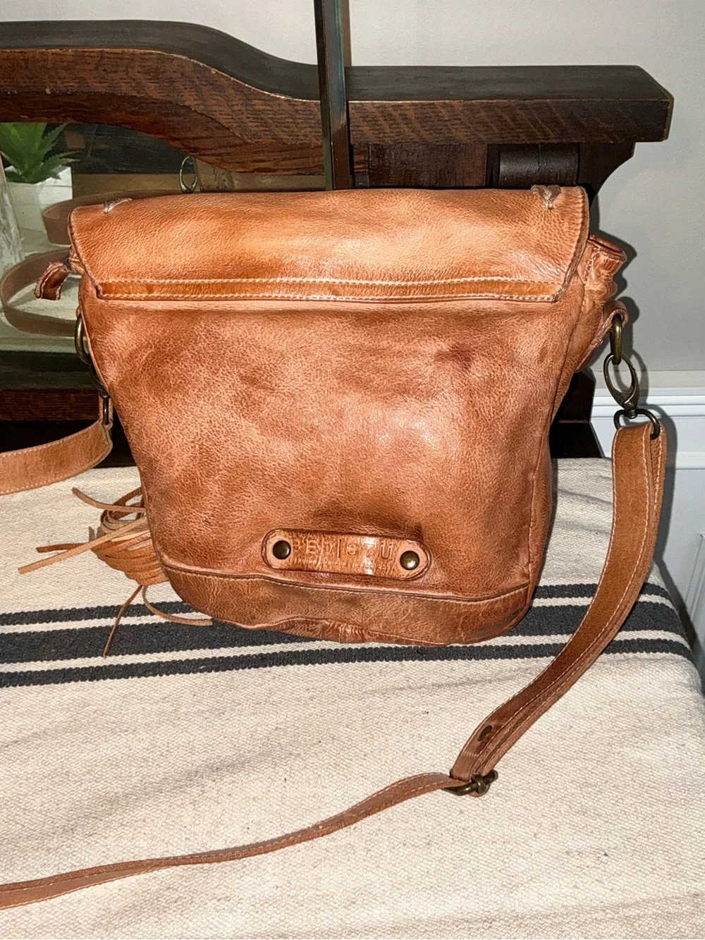 Bed Stu Leather Whoopi Tan DD Crossbody Bag Fringe Tassel MSRP $245
